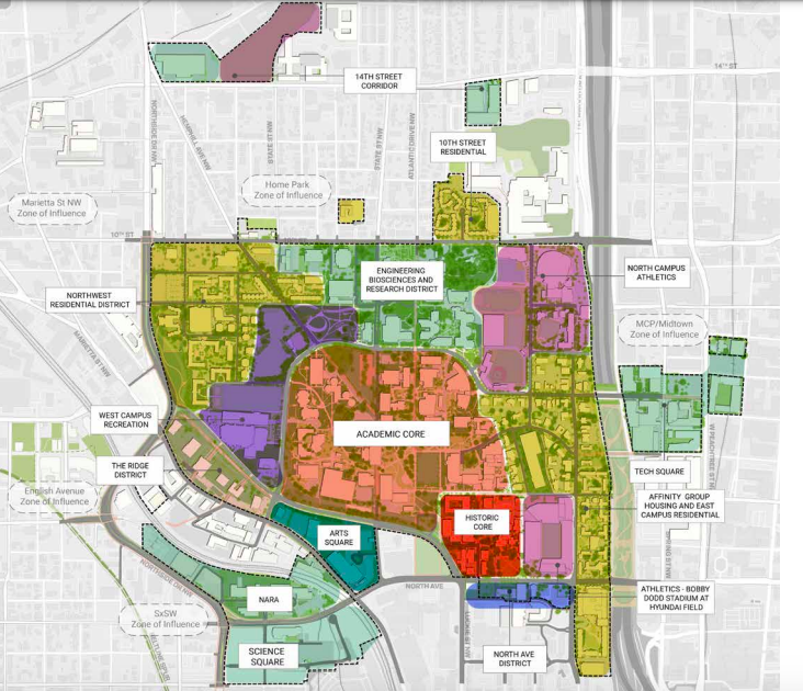 Georgia Tech Takes Step To Make Campus Core Car Free Boost Parks   Georgia Tech Comprehensive Campus Plan 4 Zones 